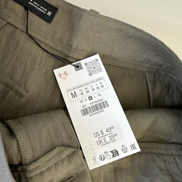 Zara Pleated Ankle Pants Size M Khaki Baggy - Picture 5 of 14